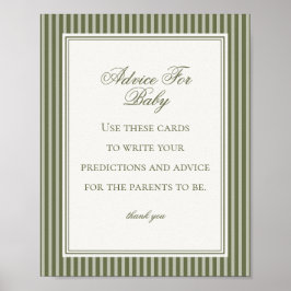 Olive Martini Green Striped Advice for Baby Game Poster
