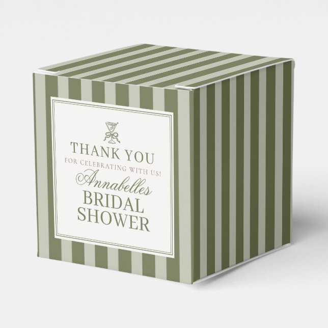 Olive Martini Old Money Striped Bridal Shower Geschenkschachtel (Vorderseite)