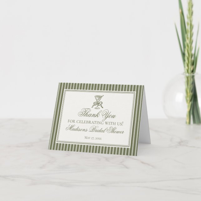 Olive Martini Old Money Striped Thank You  Dankeskarte (Vorderseite)