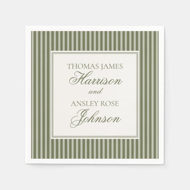 Olive Martini Old Money Striped Wedding Serviette (Vorderseite)