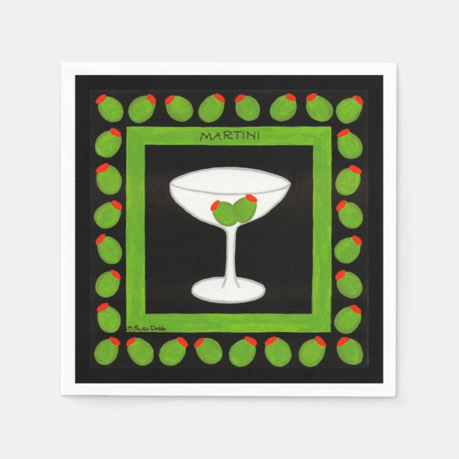 Olive Martini Retro Drink Green Black Custom Serviette (Vorderseite)