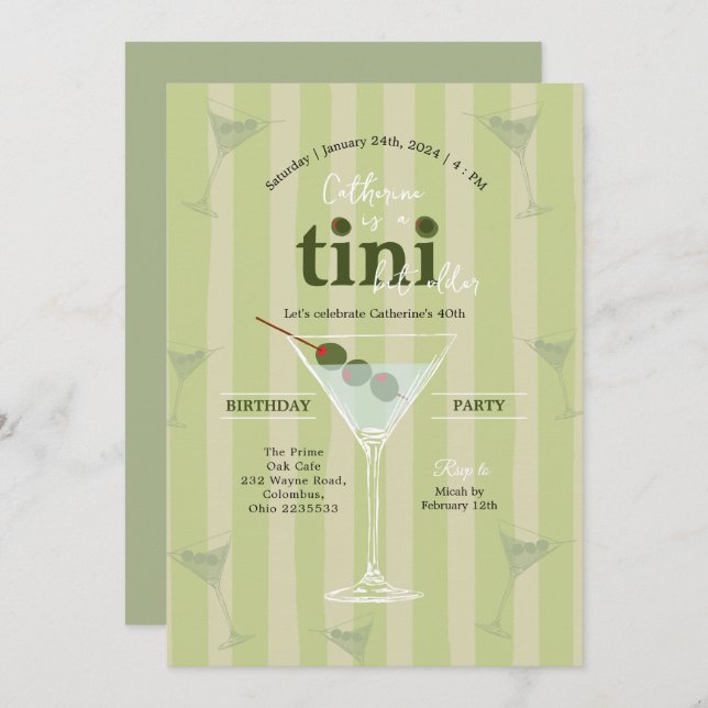 Olive Martini Thème Anniversaire Invitation (Devant / Derrière)