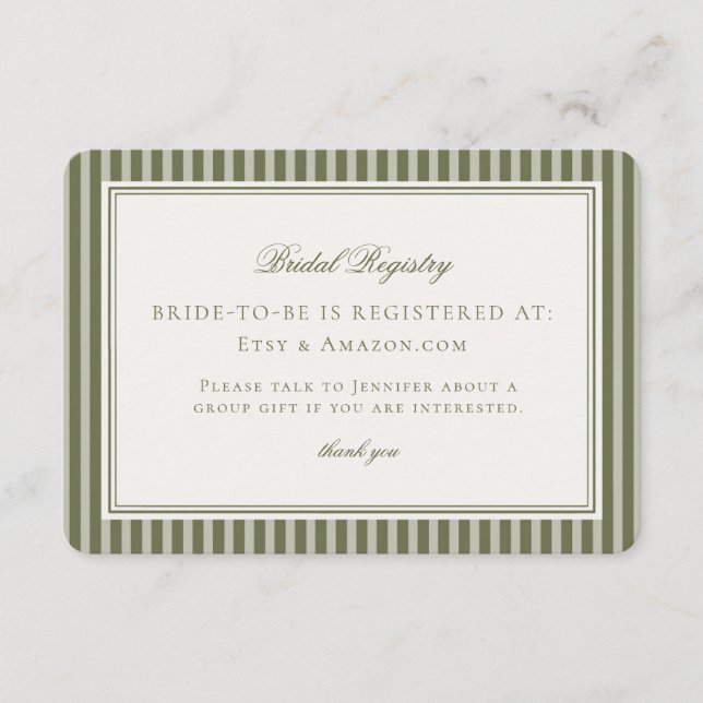 Olive Martini Tini Bit Closer Bridal Registry Begleitkarte (Vorderseite)