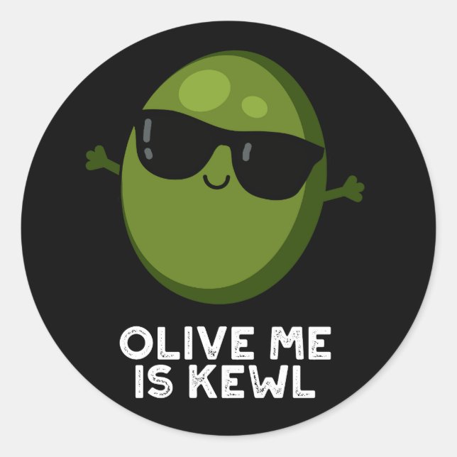 Olive Me is Kewl Cool Olive Puppe Dark BG Runder Aufkleber (Vorderseite)