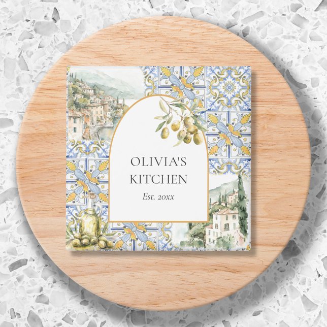 Olive Mediterranean Botanic Yellow Blue Magnet (Close up)