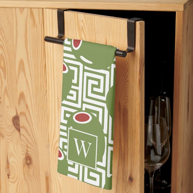 Olive Mediterranean Greek Key  Geschirrtuch (Drittel gefaltet)