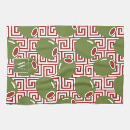 Olive Mediterranean Greek Key Geschirrtuch