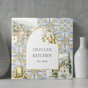 Olive Mediterranean Yellow Blue Tile Pattern Fliese