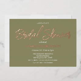 Olive Minimalistisch Script Brautparty Rose Gold Folieneinladung