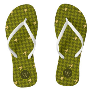 Olive mit Gold Accent Hahnentrittmuster Flip Flops