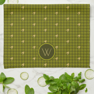 Olive mit Gold Accent Hahnentrittmuster Küchentüch Geschirrtuch