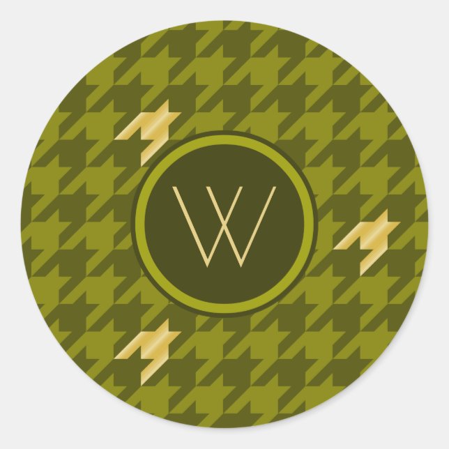 Olive mit Gold Accent Hahnentrittmuster Sticker (Vorderseite)