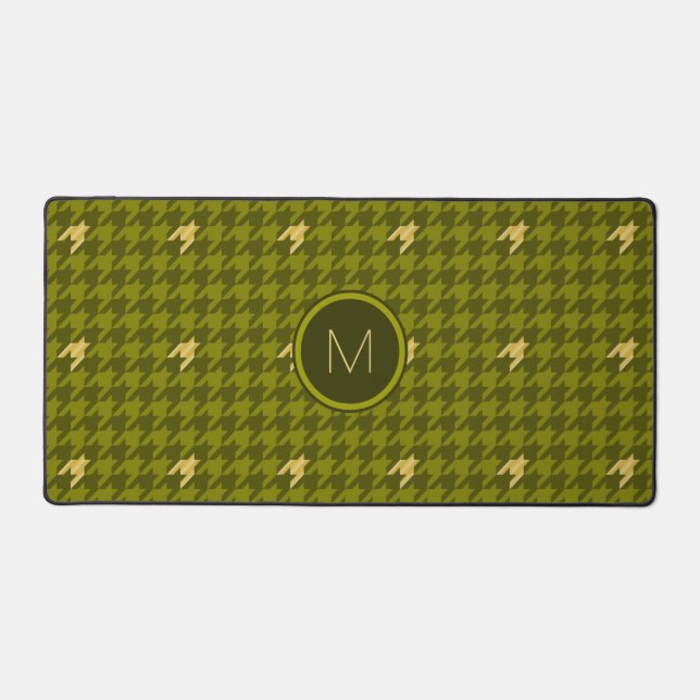 Olive mit Gold Accents Hahnentrittmuster Schreibtischunterlage (Vorderseite)