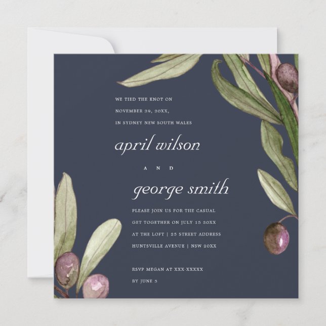 OLIVE NAVY RUSTIC FOLIAGE WIR HABEN DIE KNOCHKARTE DANKESKARTE (Vorderseite)