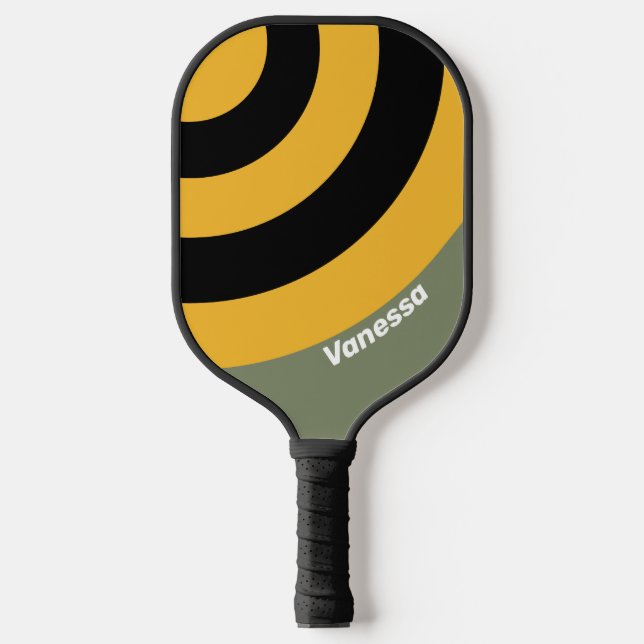 Olive Nightlight Circle Streifen mit Namen Pickleball Schläger (Vorderseite)