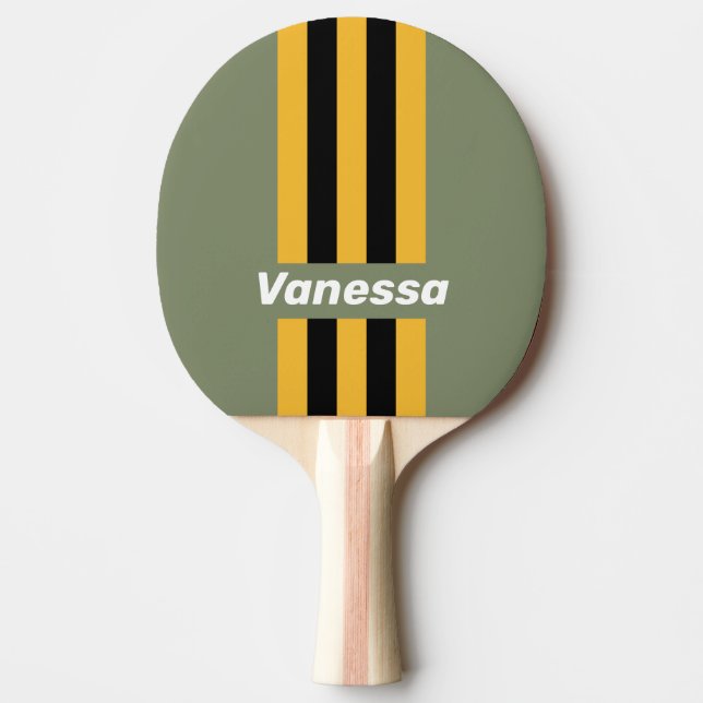 Olive Nightlight Pin Stripes with Name Tischtennis Schläger (Vorderseite)