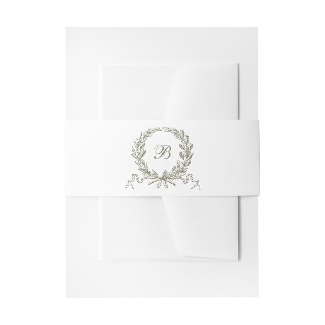 Olive Oak Wreath Sage Wedding Monogram Einladungsbanderole (Vorderseite Beispiel)