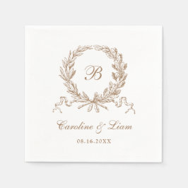 Olive Oak Wreath Vintage Wedding Monogram Serviette