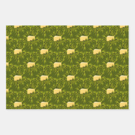 Olive Pflanze Branchen Grünes Muster Geschenkpapier Set