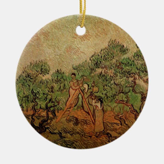 Olive Picking von Vincent van Gogh Keramik Ornament (Vorne)