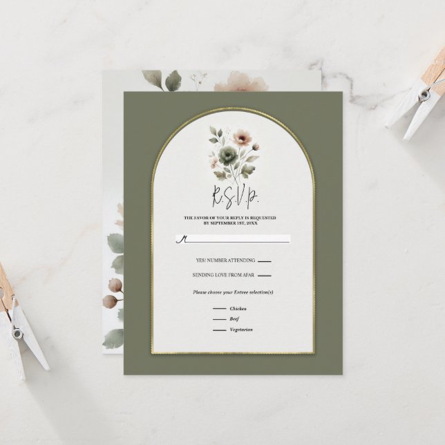 Olive Pink Gold Aquarell UAWG Einladung (Vorderseite/Rückseite Beispiel)