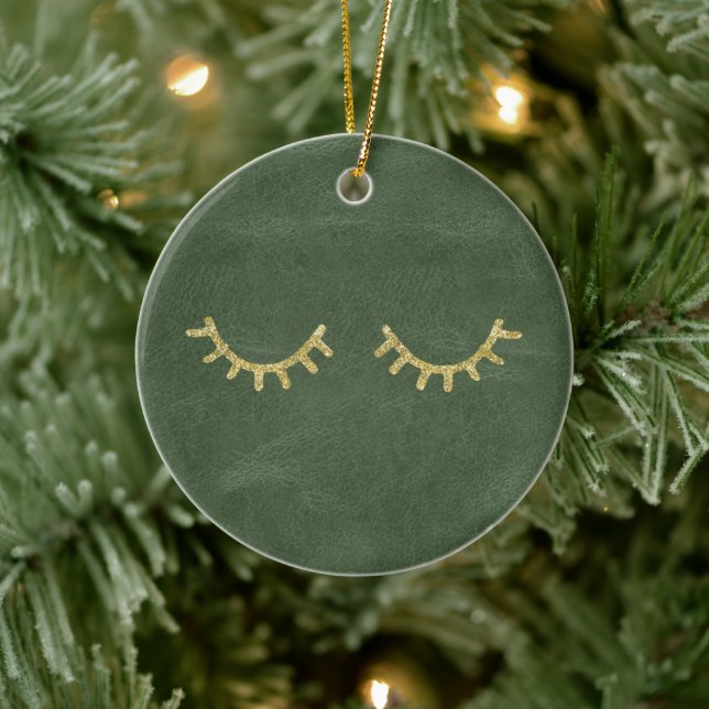 Olive Pistachio Green Gold Glitz Eyelashes Keramik Ornament (Baum)