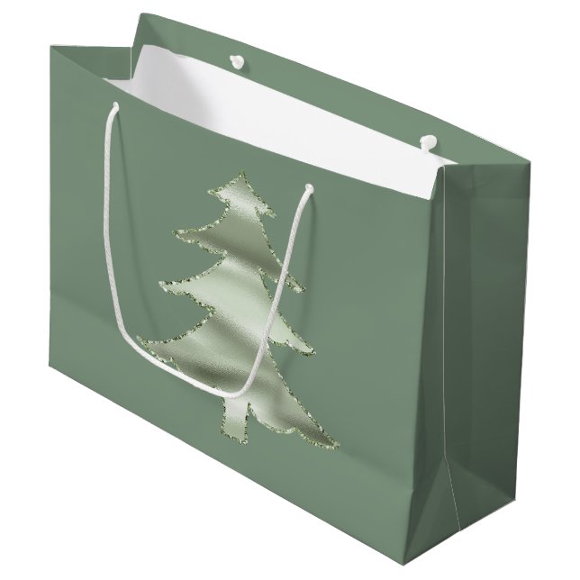 Olive Pistachio Mint Grüner Weihnachtsbaum Große Geschenktüte (Vorderseite Schrägansicht)
