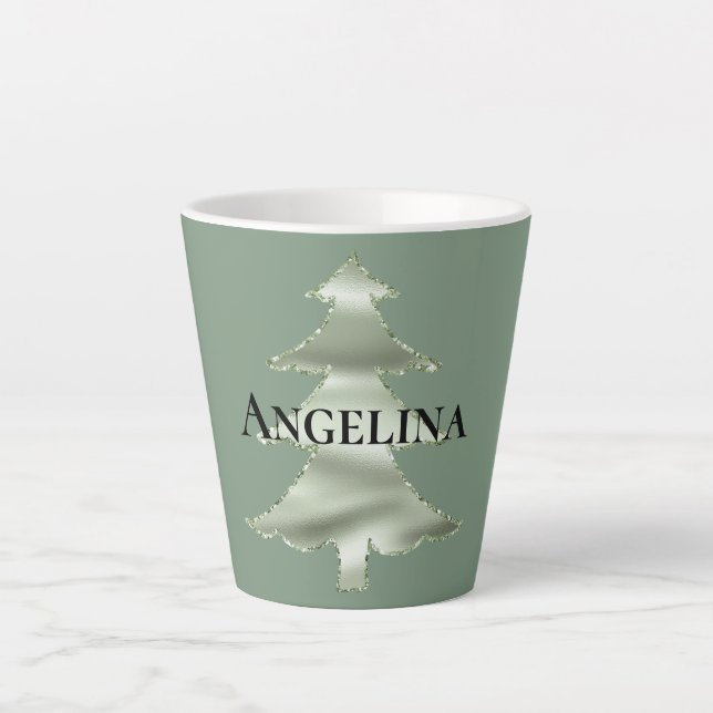 Olive Pistachio Mint Grüner Weihnachtsbaum Milchtasse (Vorderseite)
