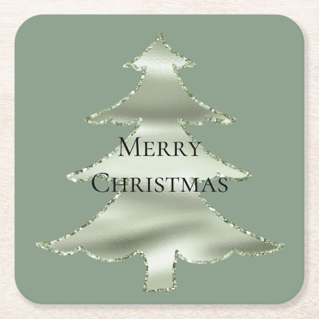 Olive Pistachio Mint Grüner Weihnachtsbaum Rechteckiger Pappuntersetzer (Vorderseite)