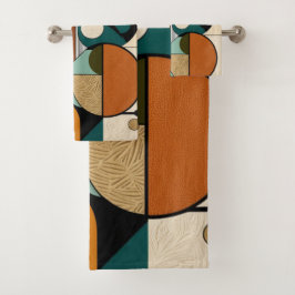 Olive Pop Patterns | Retro-Inspirierte Kunst Badhandtuch Set