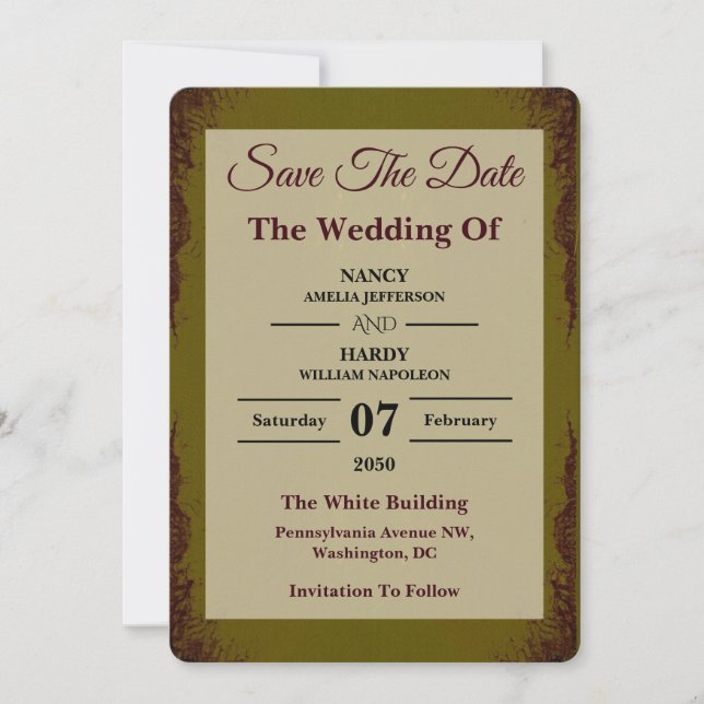 Olive Rust Earthy Wedding Save The Date (Devant)