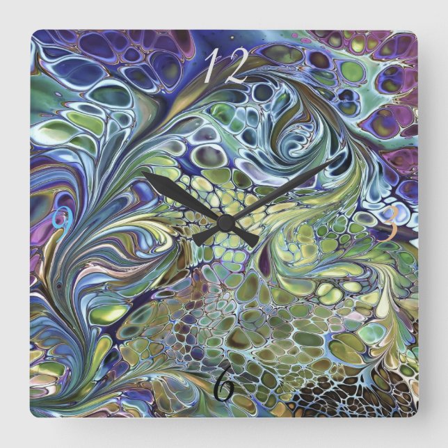 Olive sage green, purple blue burgundy quadratische wanduhr (Vorderseite)