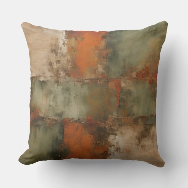 Olive Sage Orange Rust Beige Abstrakt Kissen (Vorderseite)