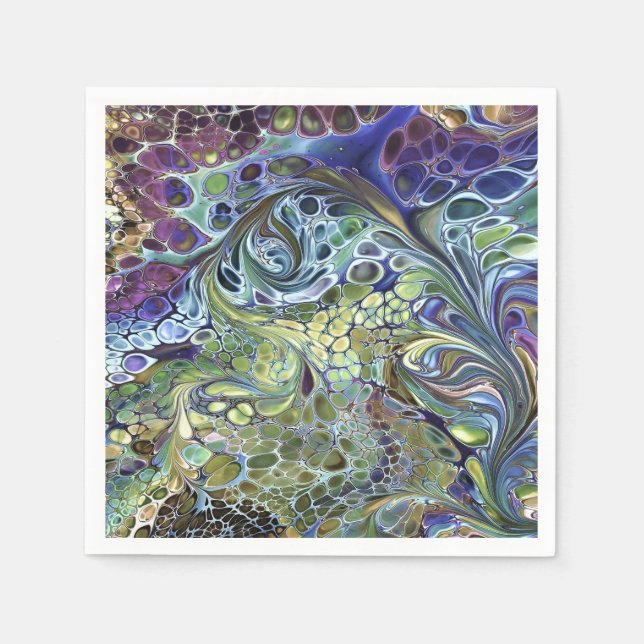 Olive Salbei grün, lila blau, abstrakt Serviette (Vorderseite)