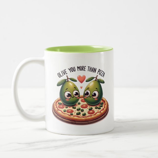 Olive Sie mehr als Pizza Zweifarbige Tasse (Links)