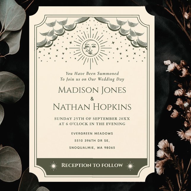 Olive Sun & Moon Tarot Gotische Hochzeitseinladung Einladung (Von Creator hochgeladen)