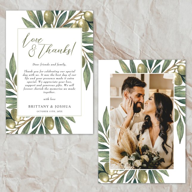 Olive Theme Wedding Foto Dankeskarte (Von Creator hochgeladen)