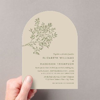 Olive Tree Branch, Rustic & Minimalistic Wedding Acryleinladungen