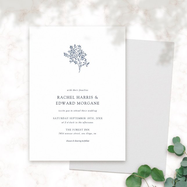 Olive Tree Minimalist Wedding Invitation | Blue (Von Creator hochgeladen)