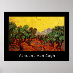 Olive Trees with Yellow Sky and Sun, van Gogh Poster