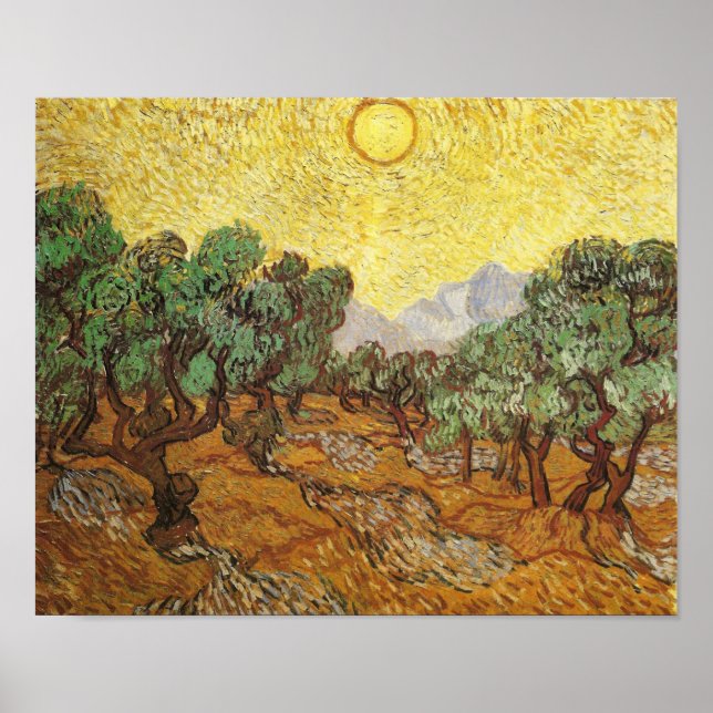 Olive Trees Yellow Sky & Sun Van Gogh Fine Art Poster (Vorne)