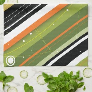 Olive u. orange Modern-Retro Streifen mit Küchentuch