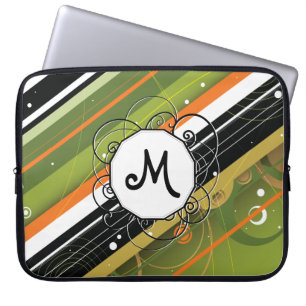 Olive u. orange Modern-Retro Streifen mit Monogram Laptopschutzhülle