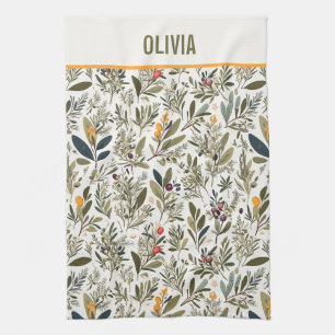 Olive und Kräuter Minimalistisch Elegantes Persona Geschirrtuch