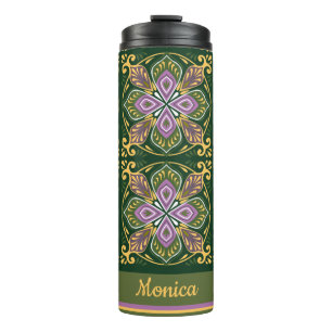 Olive- und Lavendel-Azulejos mit Namen Thermosbecher