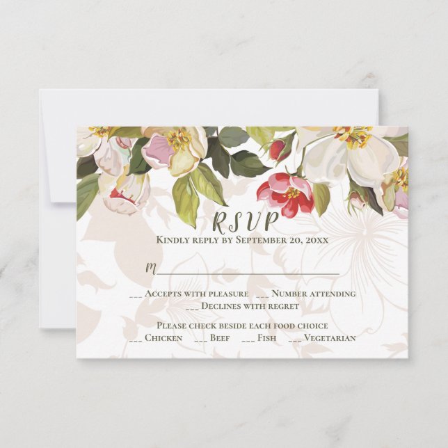 Olive Vert rose Magnolia Fleurs Mariage RSVP (Devant)