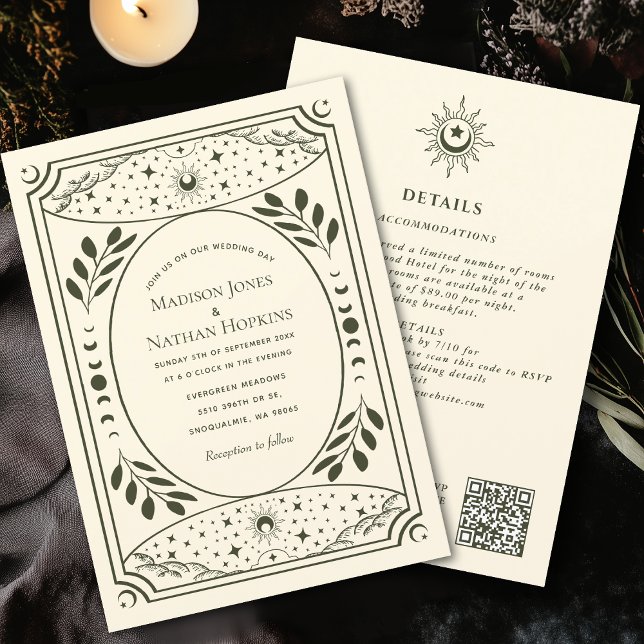 Olive Vintages Tarot Gothic Wedding QR Einladung (Von Creator hochgeladen)