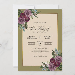 Olive Violette Dahlie Hochzeit Einladung