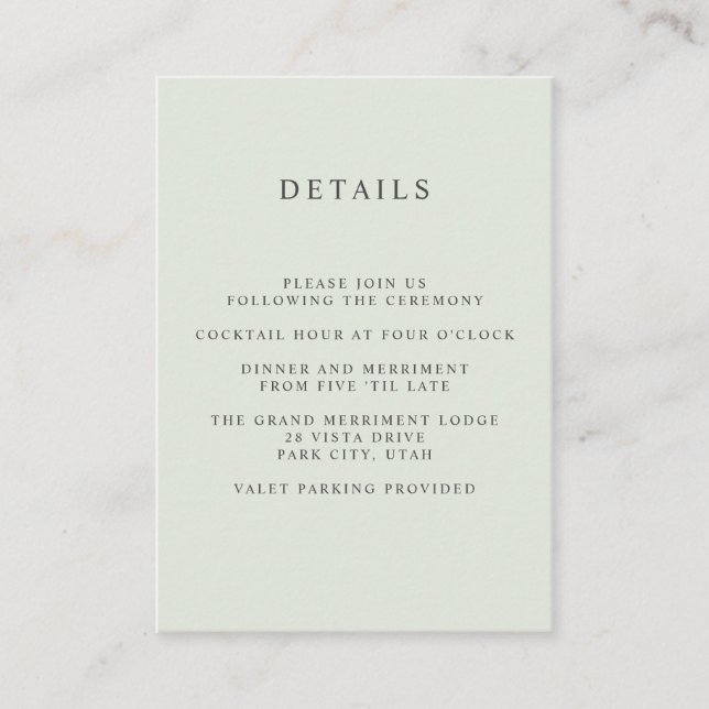 Olive WEDDING Hotel Detail Unterkunft Begleitkarte (Vorderseite)