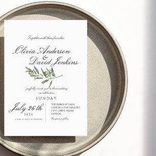 Olive Wedding in Garden Script Minimalismus Einladung